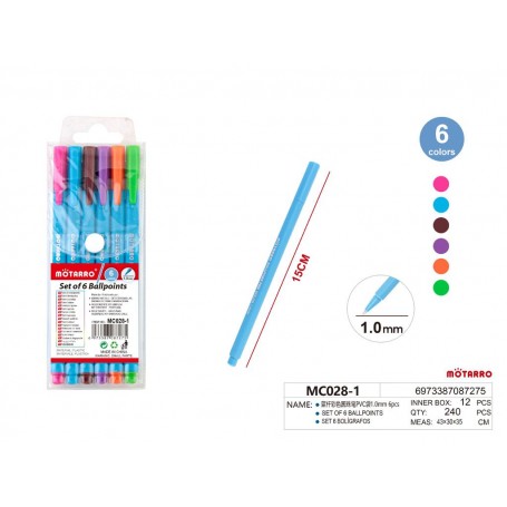 ΣΕΤ 6ΤΜΧ ΜΑΡΚΑΔΟΡΟΙ ΧΡΩΜΑΤΙΣΤΟΙ ΜΕ ΨΥΛΗ ΜΥΤΗ 1.0mm