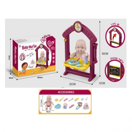 Καρεκλάκι φαγητού με κούκλα και αξεσουάρ